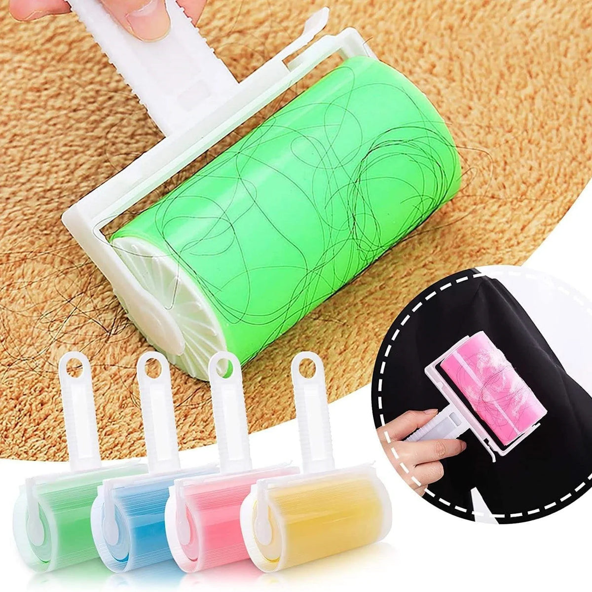 Reusable washable pet hair remover roller for furniture and clothing